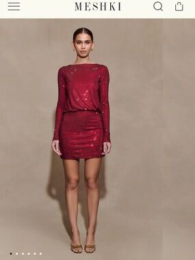 Meshki Darius Cowl Sparkly Red Mini Dress